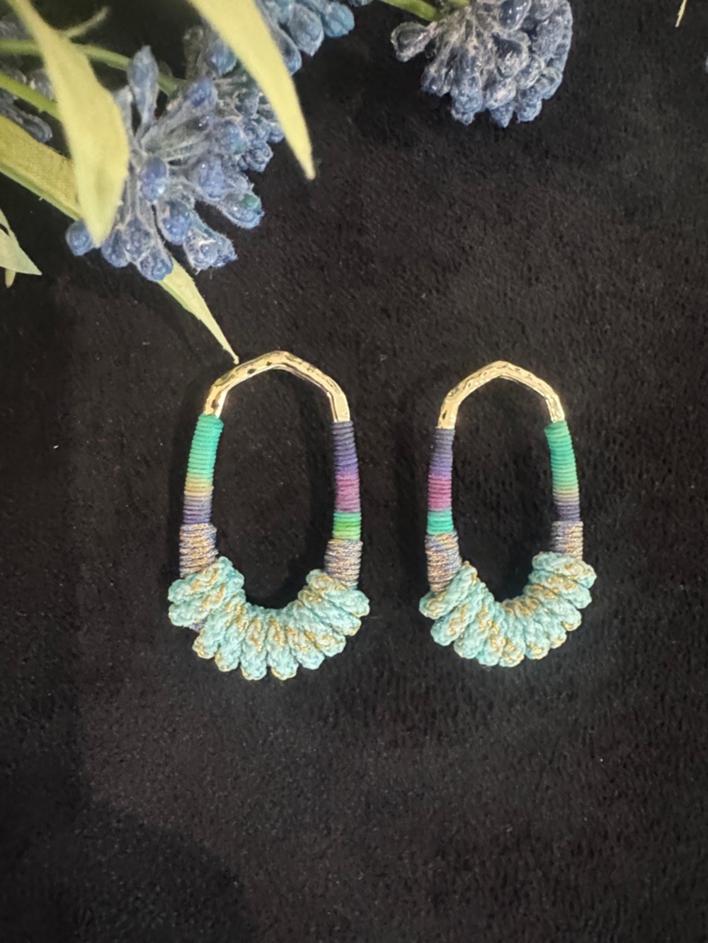 Gorgeous Boho Kendra Scott Handcrafted Teal and Multicolor Wrapped Loop Earrings